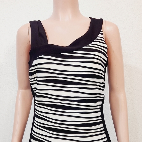 BALI Textured Striped Wave Colorblock Asymmetrical Shoulder Dress Size L - Picture 4 of 14
